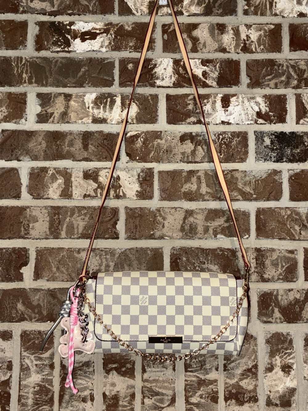 Checkerboard Crossbody Bag in Light Beige and Pink